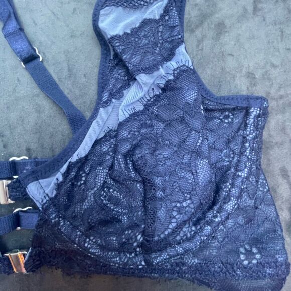 Thistle and Spire Bra Womens 34C Denim Racerback Lace Strappy Sheer Revolve - Picture 3 of 4